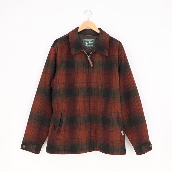 VINTAGE WOOLRICH Men's Plaid Wool Zip-Up Jacket Quilted Buffalo Check Size L - Picture 1 of 9